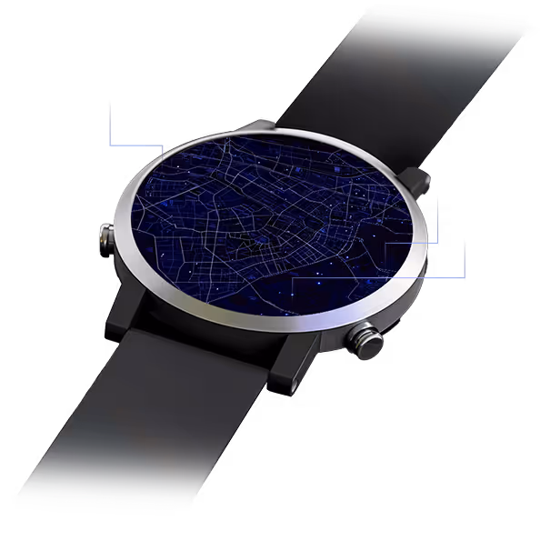 Wristwatch with a dark map design on the dial.