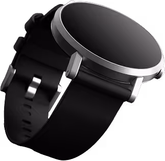 Minimal black wristwatch with blank round face.